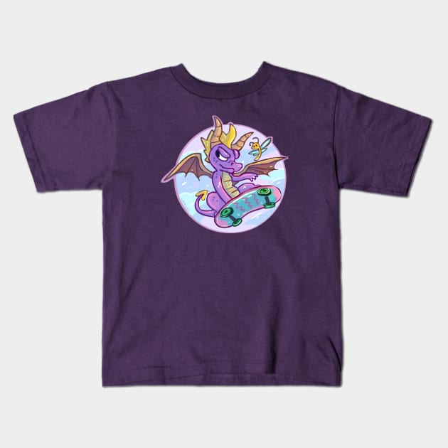 Skateboarding Spyro Kids T-Shirt by sky665